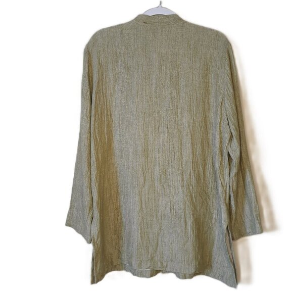 Eileen Fisher Green Viscose Linen Button Jacket L Lagenlook Relaxed Artsy - Picture 6 of 9